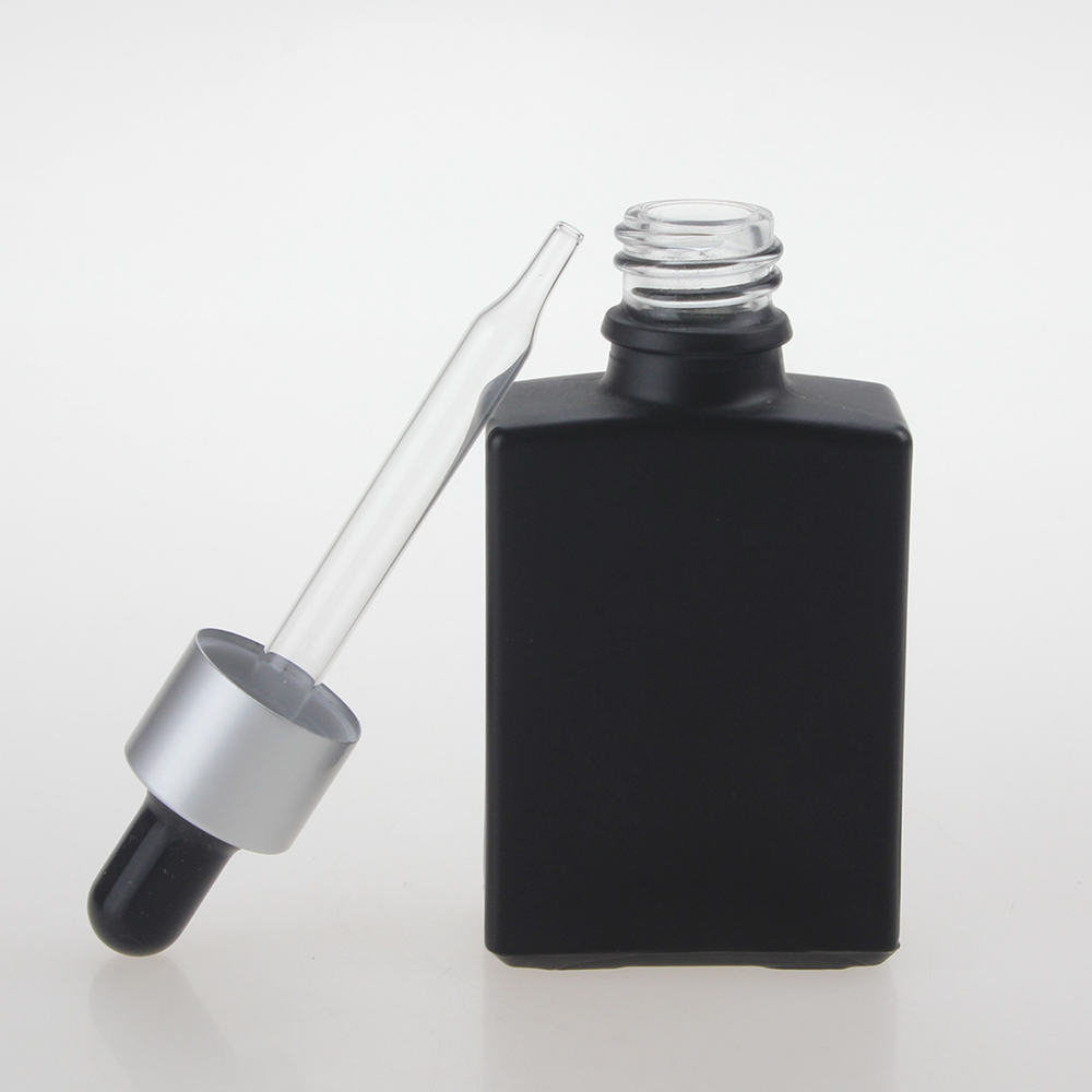 Flat Square White and Black Glass Essential Oil Dropper Botter, beard oil bottle with private label
