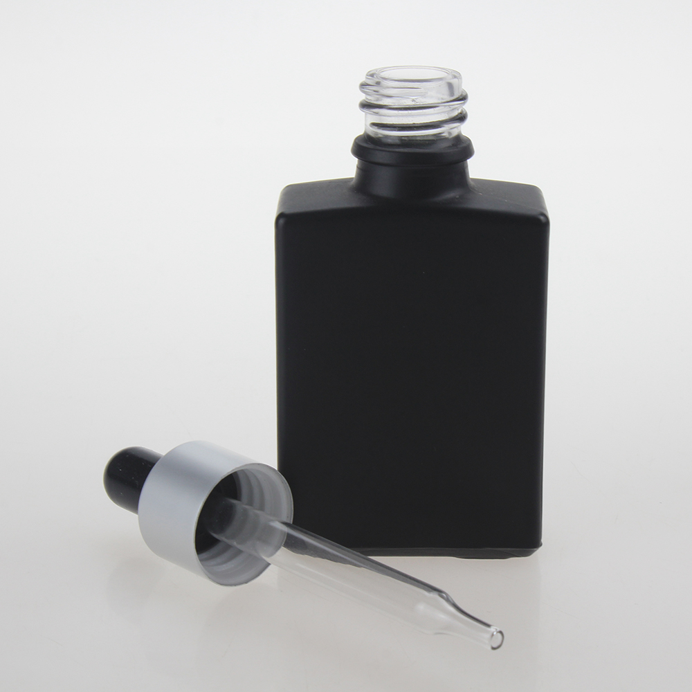 Flat Square White and Black Glass Essential Oil Dropper Botter, beard oil bottle with private label