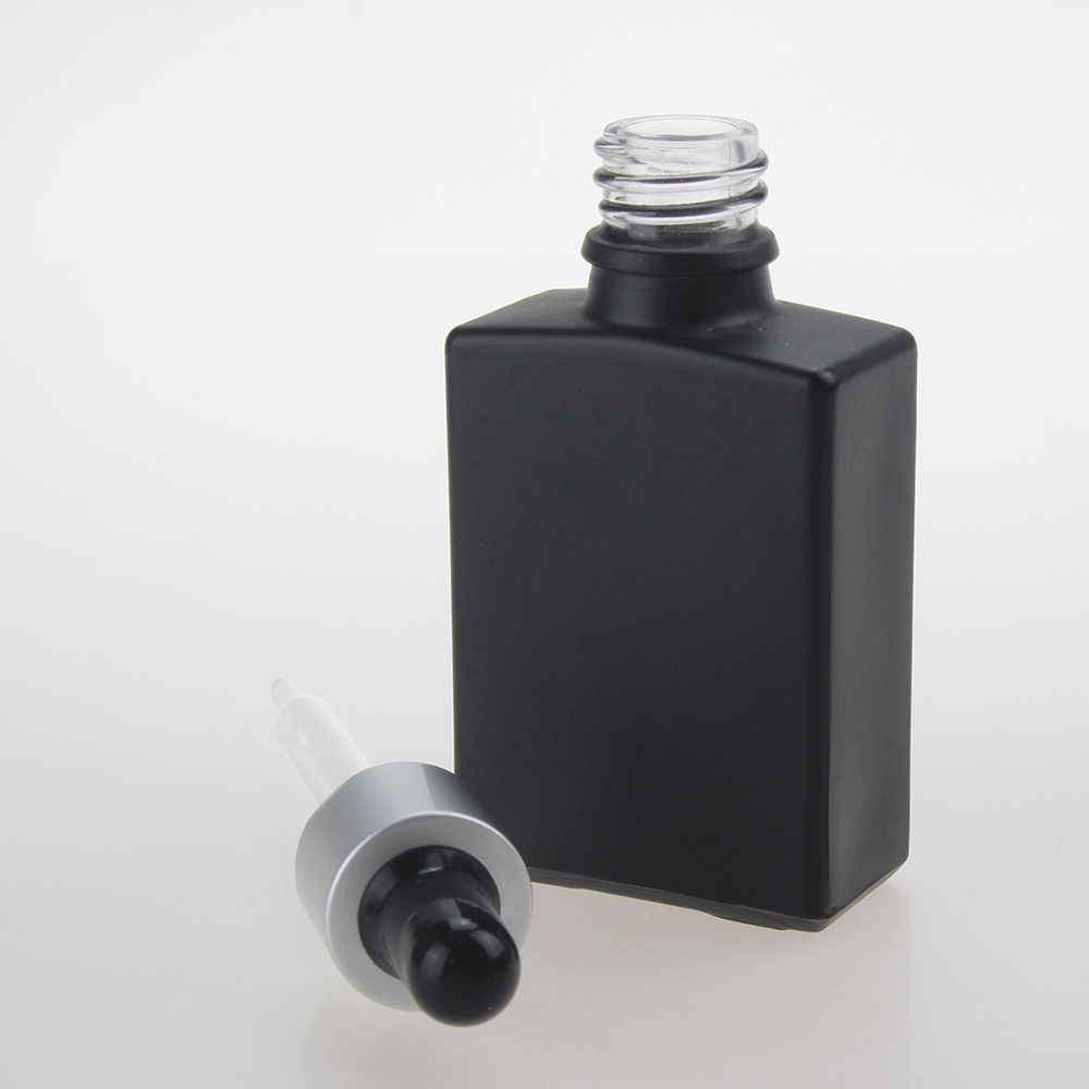 Flat Square White and Black Glass Essential Oil Dropper Botter, beard oil bottle with private label
