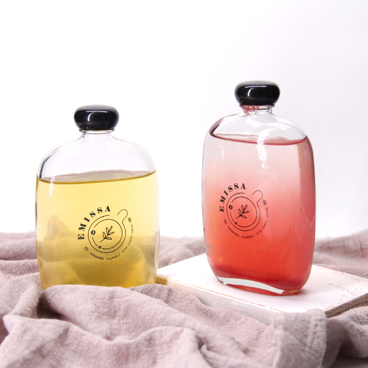 Flat Wine Bottle 50ml Glass Beverage Juice Bottle with Lid