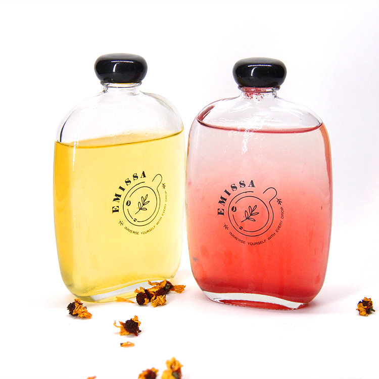 Flat Wine Bottle 50ml Glass Beverage Juice Bottle with Lid