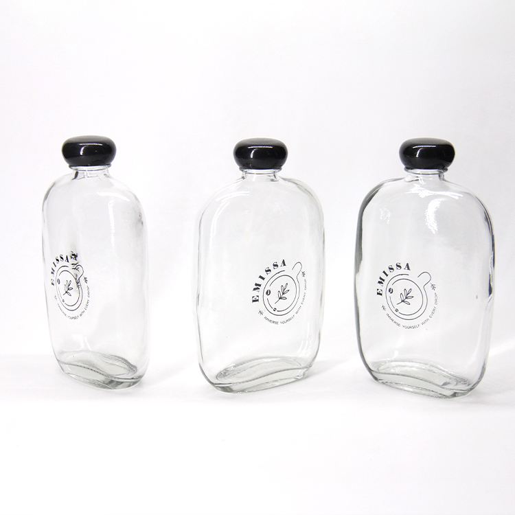 Flat Wine Bottle 50ml Glass Beverage Juice Bottle with Lid