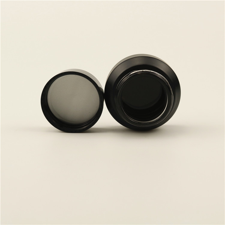 Flat concentrate/cream cylinder slant shoulder black matt,white, clear,olive green blue glass cream jar with plastic lid
