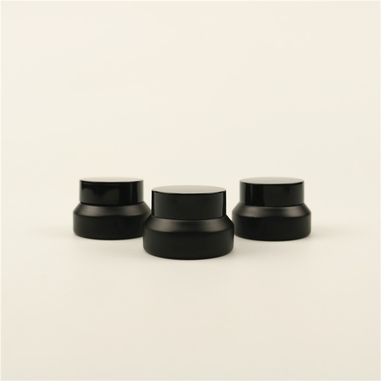 Flat concentrate/cream cylinder slant shoulder black matt,white, clear,olive green blue glass cream jar with plastic lid