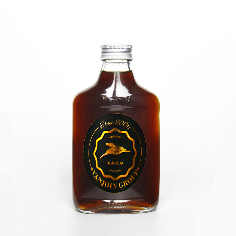 Flat flask Shape With Aluminum Lid For Iced Cold Brew Coffee 100ml 200ml 350ml Glass Bottle