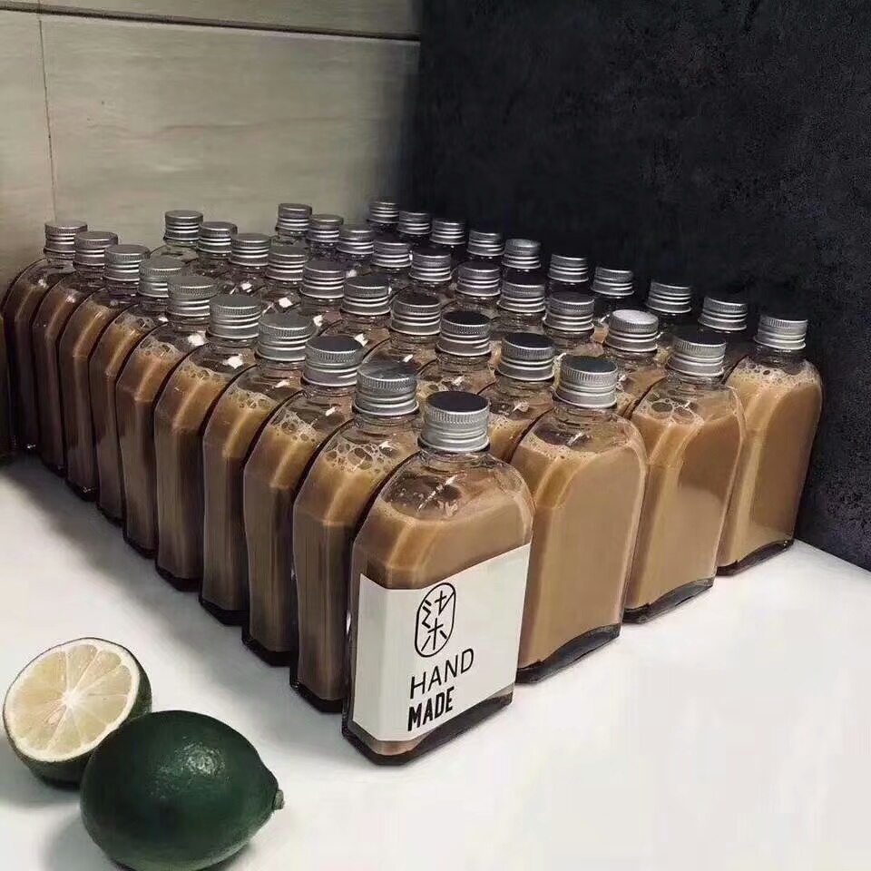 Flat flask shape with aluminum cap for iced cold brew coffee 100ml 200ml 250ml 350ml glass bottle