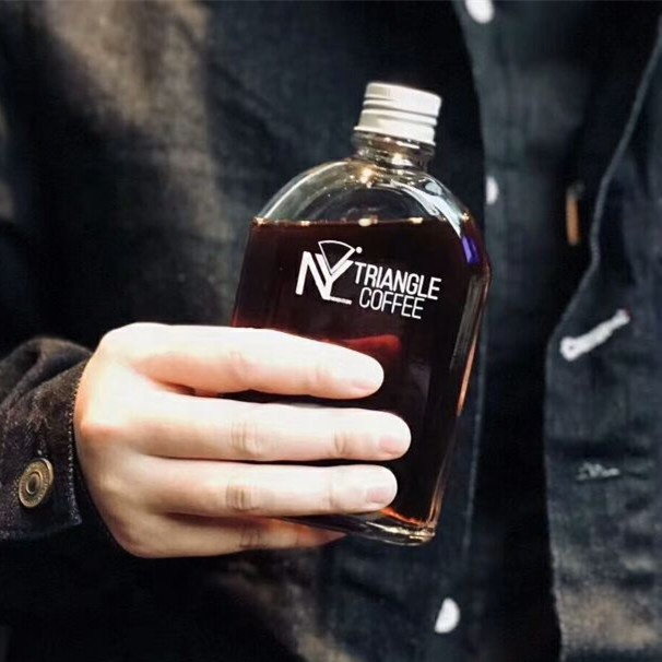 Flat flask shape with aluminum cap for iced cold brew coffee 100ml 200ml 250ml 350ml glass bottle
