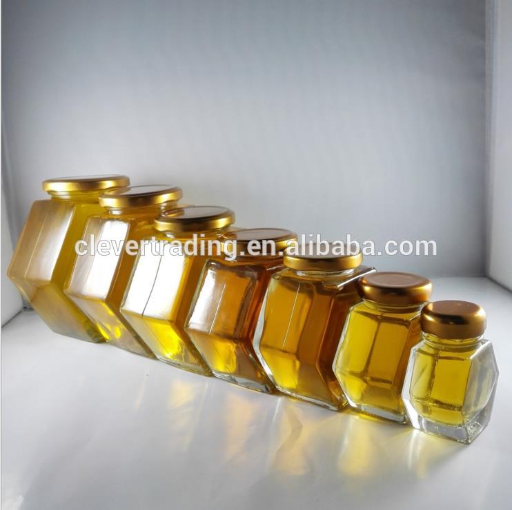 Flat hexagonal Glass Honey Jar jam jar