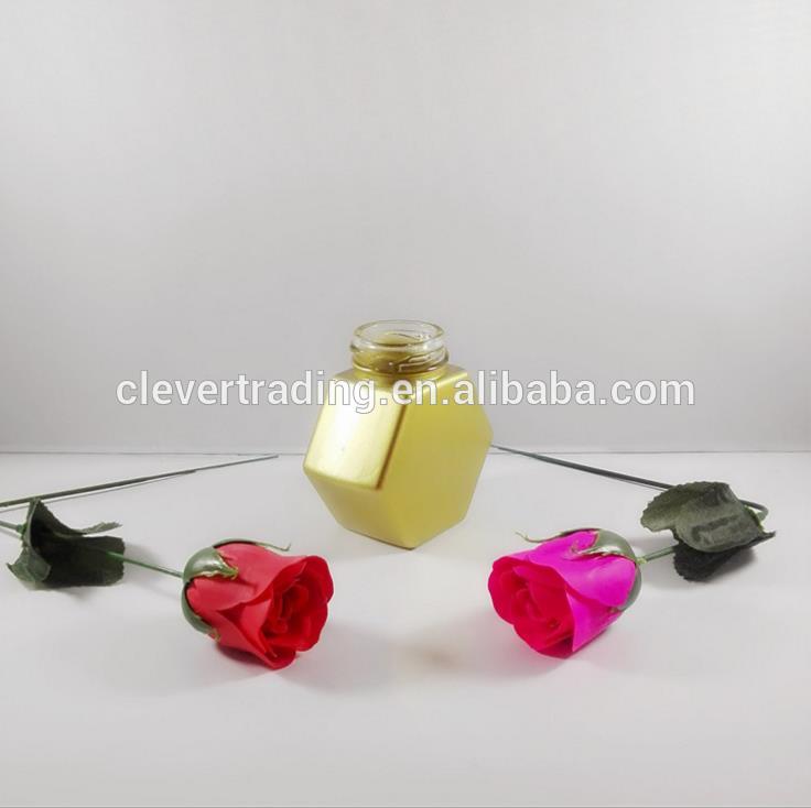 Flat hexagonal Glass Honey Jar jam jar