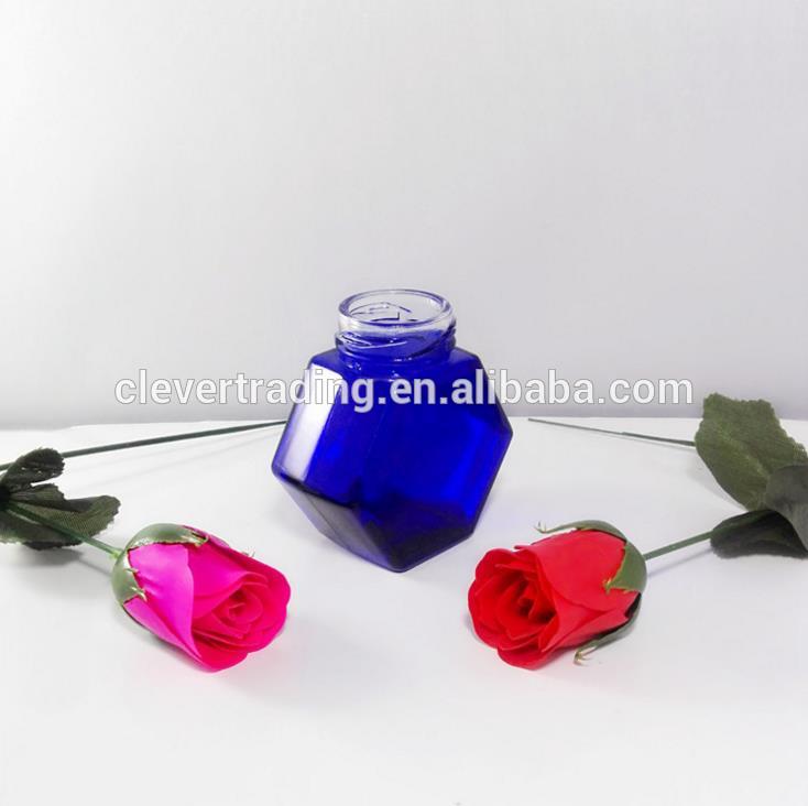 Flat hexagonal Glass Honey Jar jam jar