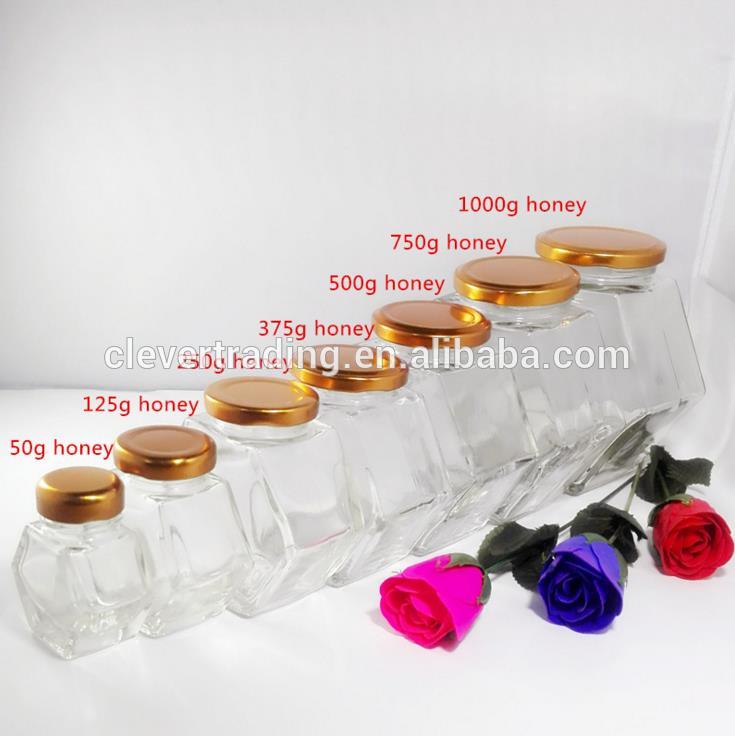 Flat hexagonal Glass Honey Jar jam jar