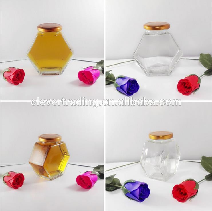Flat hexagonal Glass Honey Jar jam jar