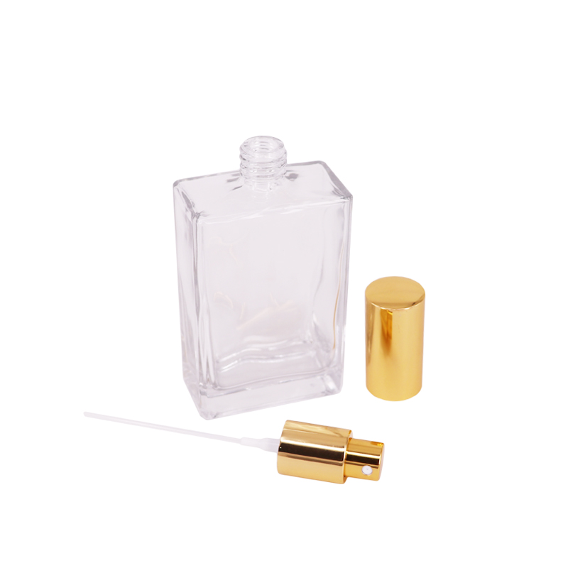 Flat rectangle glass bottle perfume long and thin crimp neck spray bottle,30ml 50ml 100ml