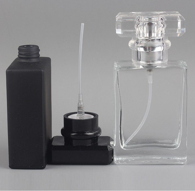 Flat rectangle glass bottle perfume long and thin crimp neck spray bottle,30ml 50ml 100ml