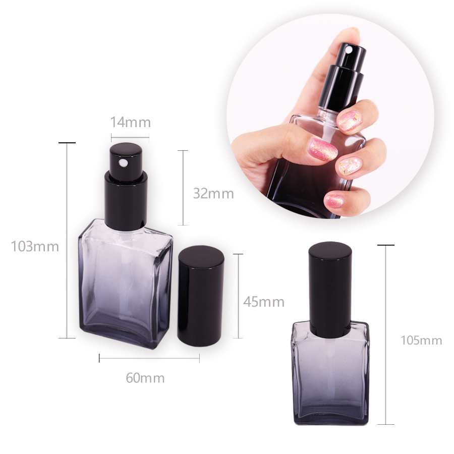 Flat rectangle glass bottle perfume long and thin crimp neck spray bottle,30ml 50ml 100ml