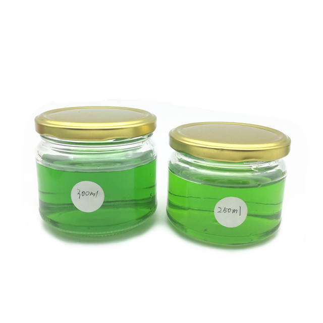 Flat round glass jar for jam sauce 300ml 250ml 10oz 8oz