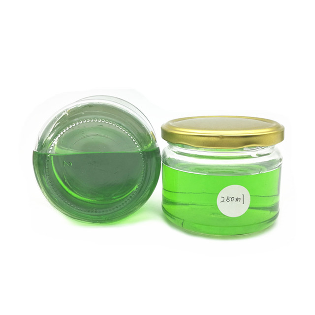Flat round glass jar for jam sauce 300ml 250ml 10oz 8oz