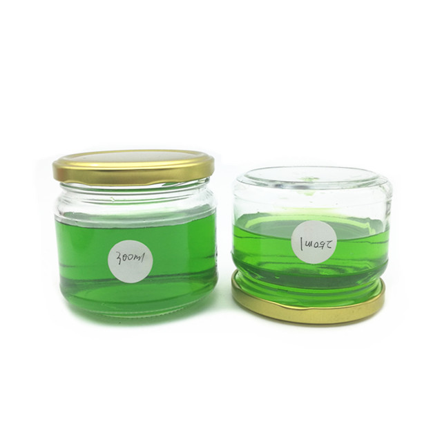 Flat round glass jar for jam sauce 300ml 250ml 10oz 8oz