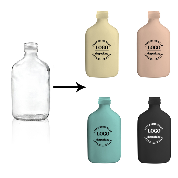 Flat shape 200ml painting surface glass liquor bottle