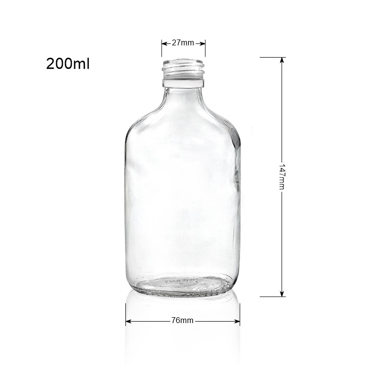 Flat shape 200ml painting surface glass liquor bottle