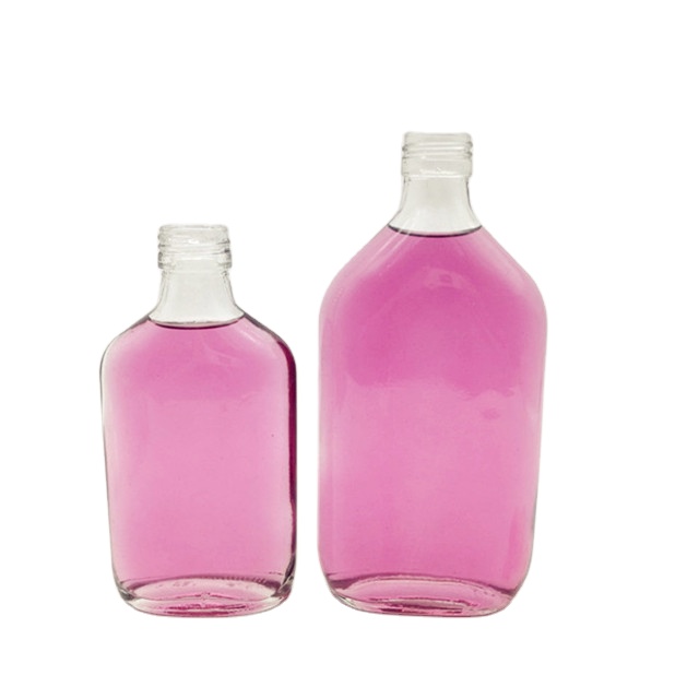 Flat shape glass vodka whisky wine bottle spirit liquor bottle 187ml 375ml