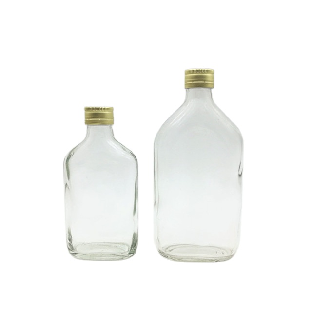 Flat shape glass vodka whisky wine bottle spirit liquor bottle 187ml 375ml