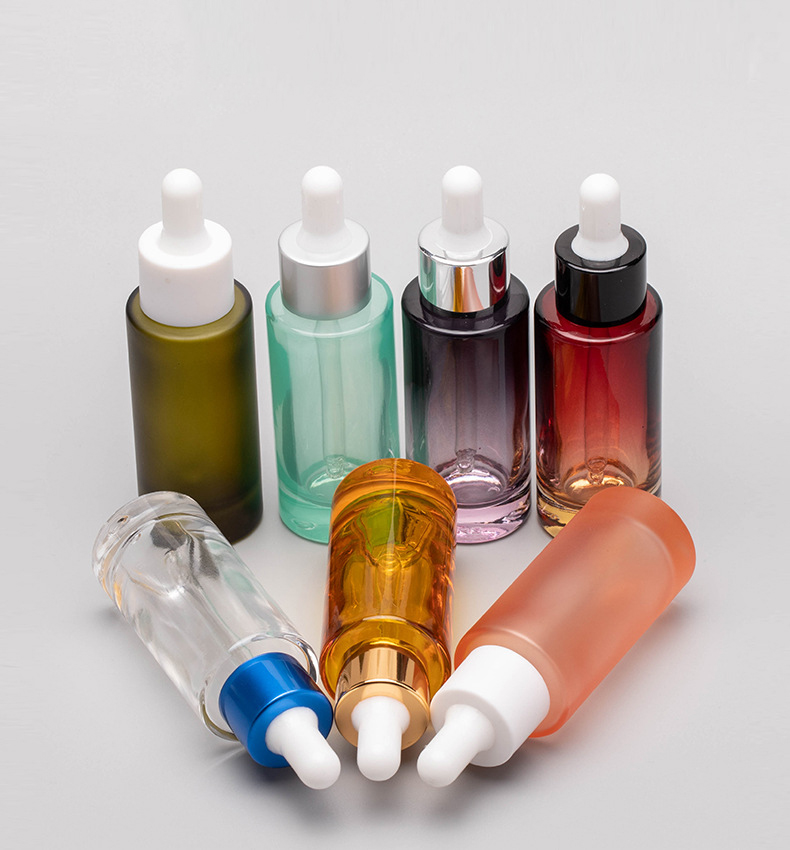 Flat shoulder 30ml 100ml 120ml Clear Frosted Glass Dropper Bottles Colored 20/410 White Drip Cap