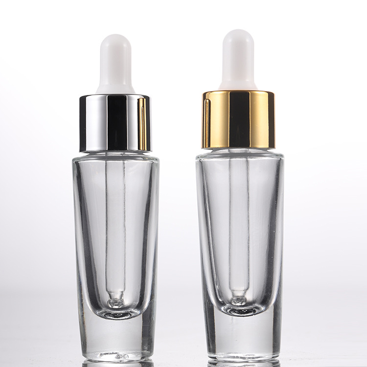 Flat shoulder 30ml 1oz 50ml clear flat shoulder square essential oil glass dropper bottle with golden lid for cosmetic 10ml