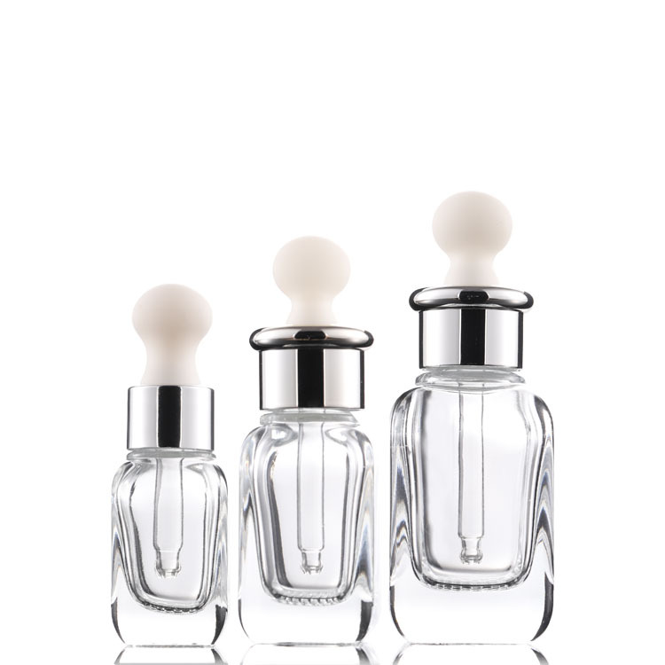 Flat shoulder 30ml 1oz 50ml clear flat shoulder square essential oil glass dropper bottle with golden lid for cosmetic 10ml