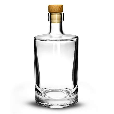 Flat shoulder Round crystal alcoholic glass spirit bottles 700ml with cork