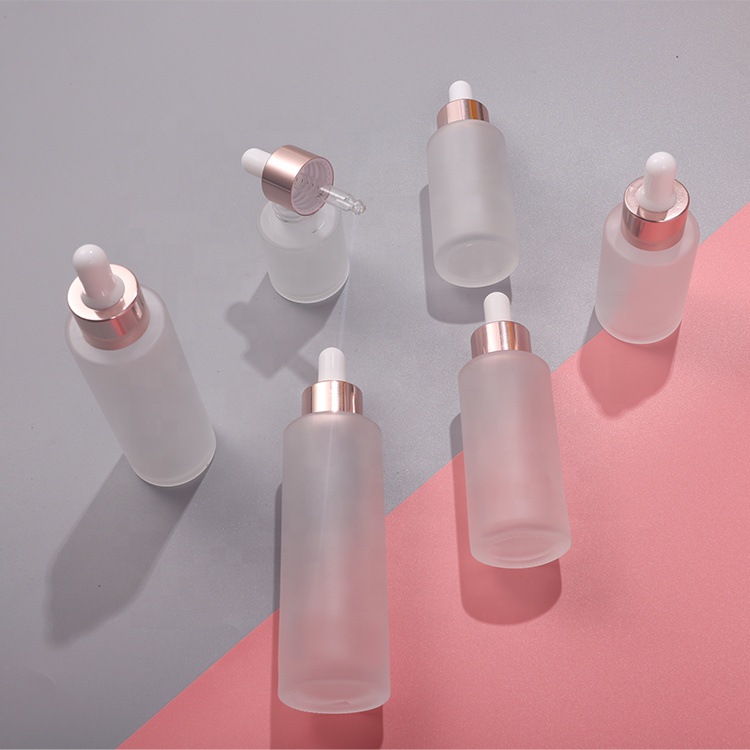 Flat shoulder dropper bottle 20ml 30ml 40ml clear e liquid round dropper bottle with rose gold lid