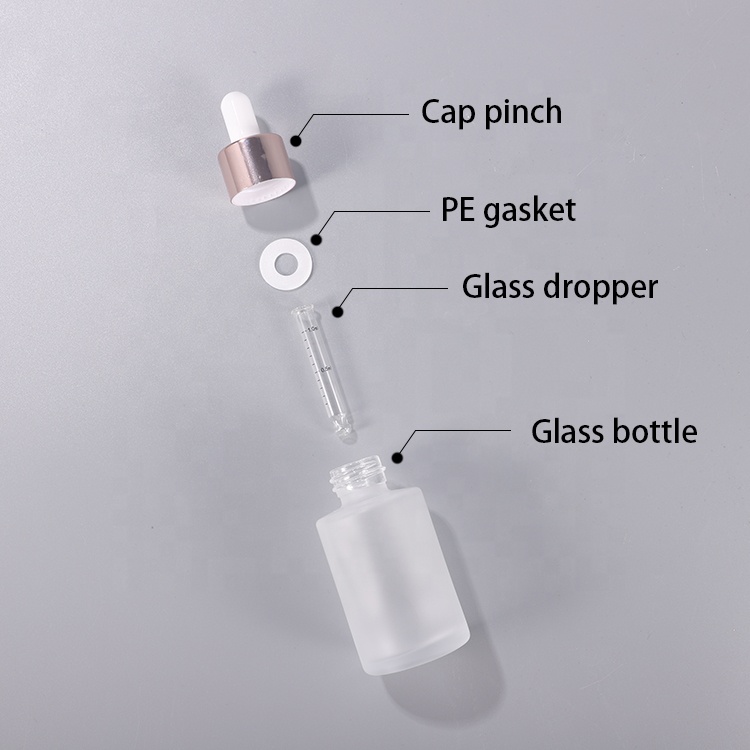 Flat shoulder dropper bottle 20ml 30ml 40ml clear e liquid round dropper bottle with rose gold lid