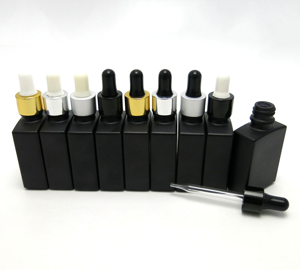 Flat shoulder dropper bottle white blue frosted glass dropper bottles rectangle flat eye dropper bottle 100ml 50ml 30ml for oil