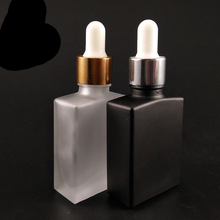 Flat shoulder dropper bottle white blue frosted glass dropper bottles rectangle flat eye dropper bottle 100ml 50ml 30ml for oil