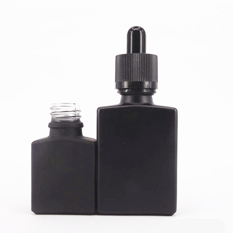 Flat shoulder dropper bottle white blue frosted glass dropper bottles rectangle flat eye dropper bottle 100ml 50ml 30ml for oil