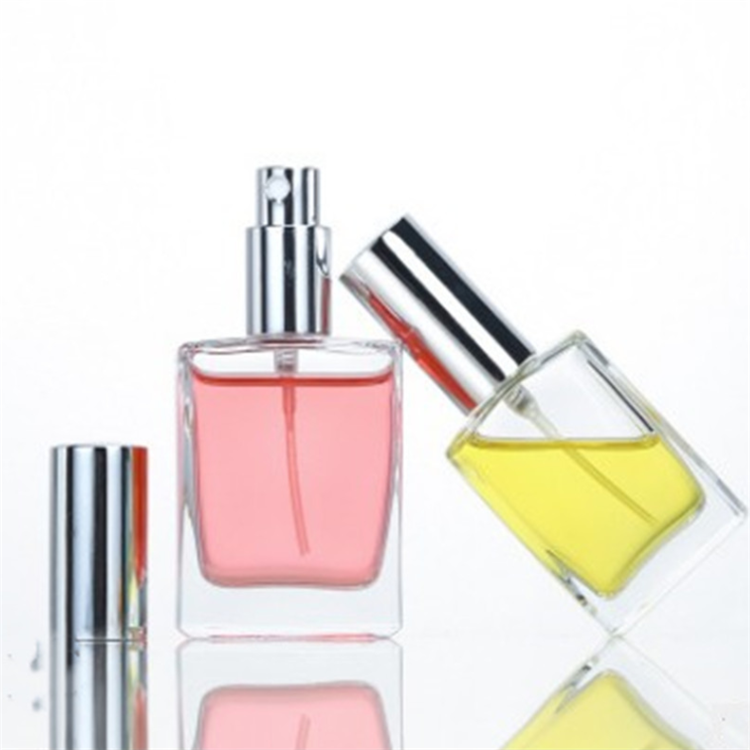 Flat square High-grade perfume glass bottle with pump head 30ml 50ml 100ml