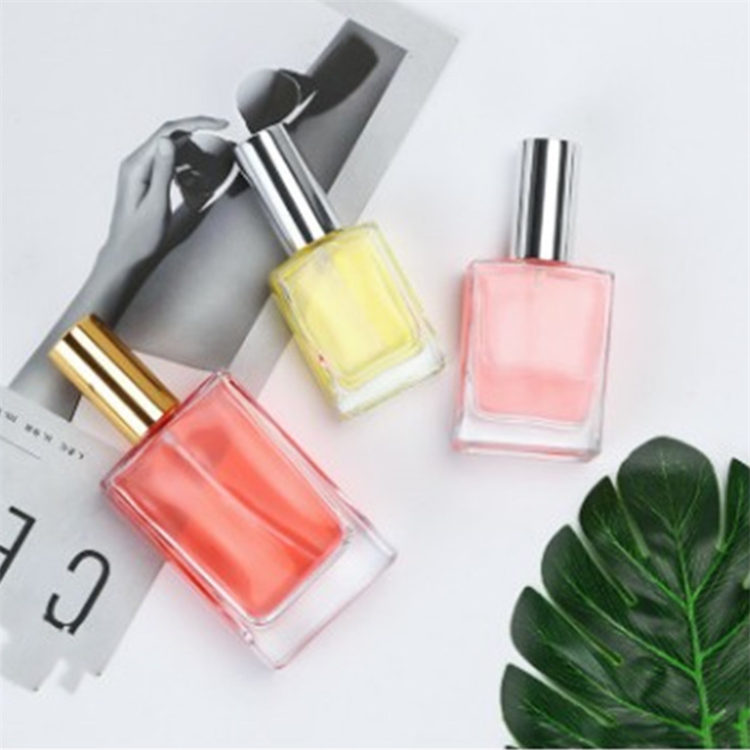 Flat square High-grade perfume glass bottle with pump head 30ml 50ml 100ml