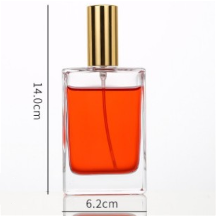 Flat square High-grade perfume glass bottle with pump head 30ml 50ml 100ml