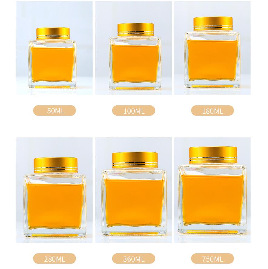 Flat square honey bottle high white glass bird's nest bottle pickles pepper jar sealed bottle coarse grain storage jar