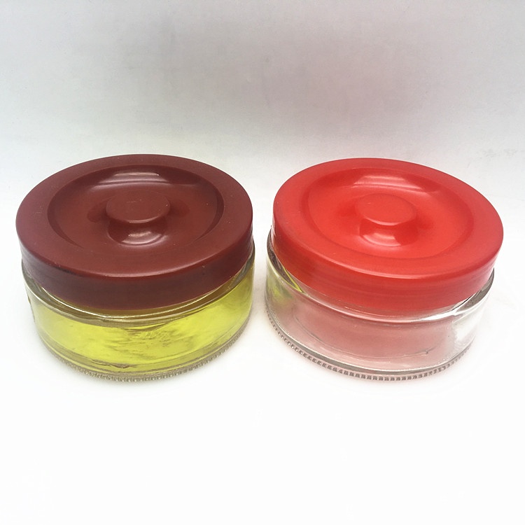 Flat wide mouth 200ml glass fruit jam preserving jar with screw plastic lid