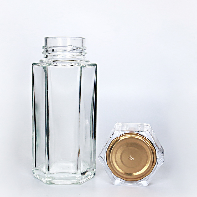 Flint Clear High White Glass Jar with Lid Mini Glass Hexagon Shape Jar