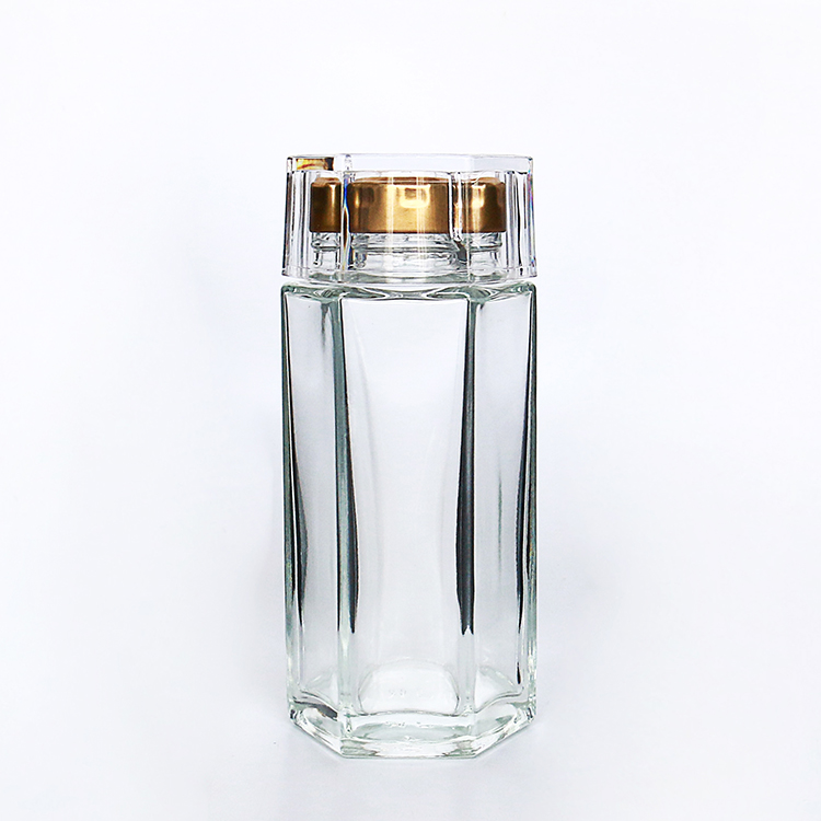 Flint Clear High White Glass Jar with Lid Mini Glass Hexagon Shape Jar