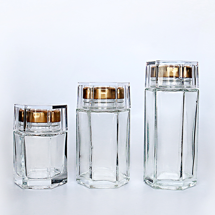 Flint Clear High White Glass Jar with Lid Mini Glass Hexagon Shape Jar