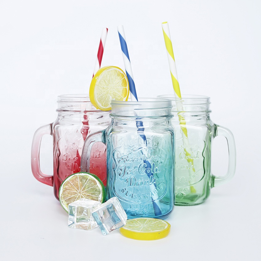 Flint empty 16oz 480ml bar drinking mason jar mugs wide mouth glass mason jar with handle for moonshine wholesale