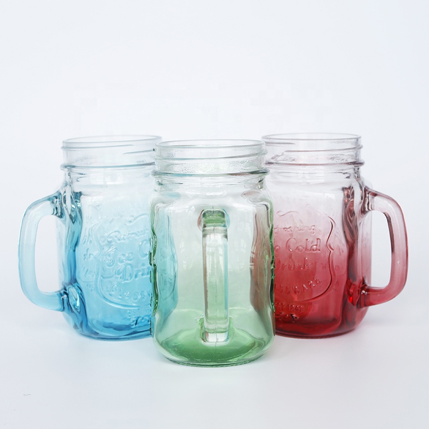 Flint empty 16oz 480ml bar drinking mason jar mugs wide mouth glass mason jar with handle for moonshine wholesale