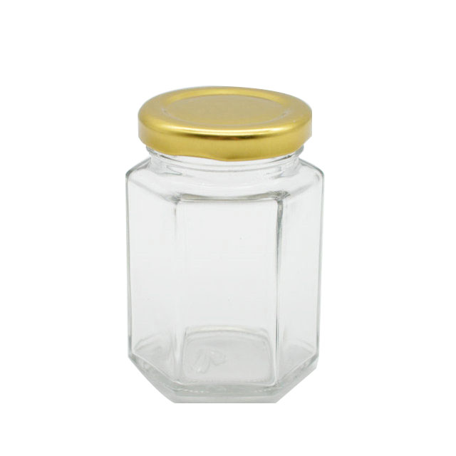 Flint hexagon shaped honey jam jar glass wholesale 100ml