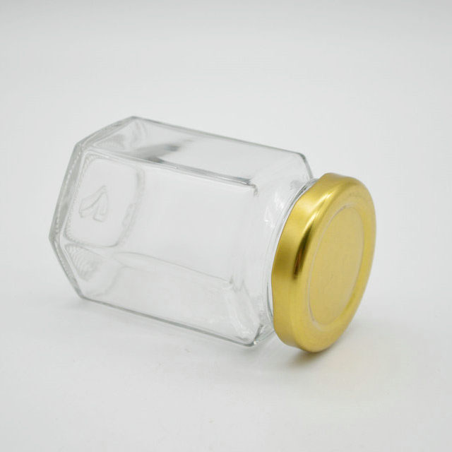 Flint hexagon shaped honey jam jar glass wholesale 100ml