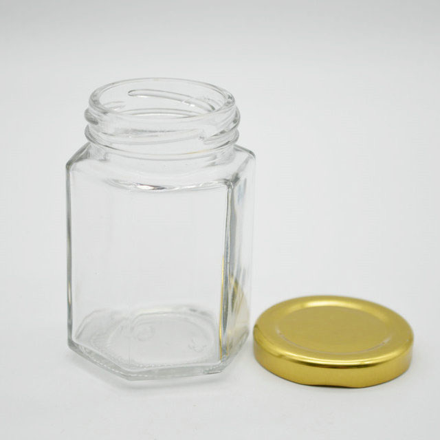 Flint hexagon shaped honey jam jar glass wholesale 100ml