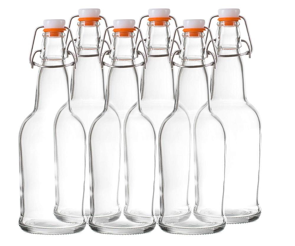 Flip Top Bottles For Kombucha, Kefir, Beer - Clear Color 16oz Size Leak Proof With Easy Caps
