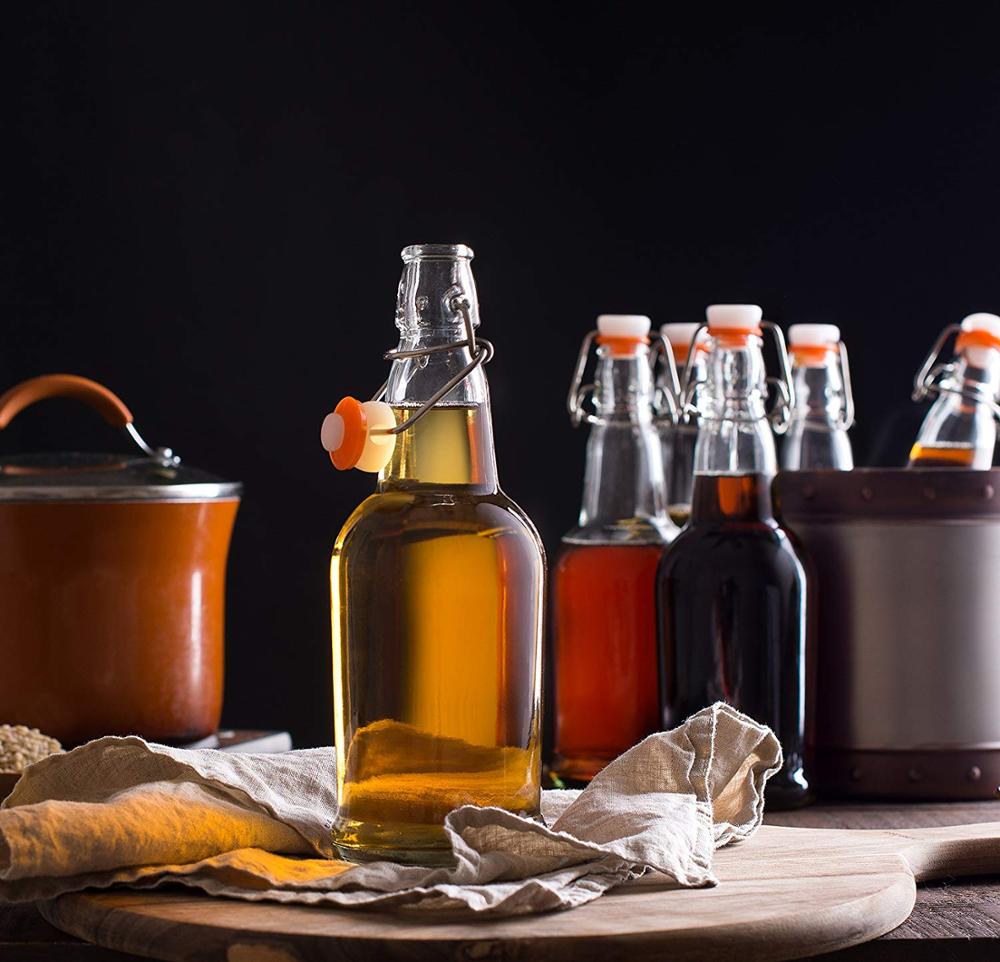 Flip Top Bottles For Kombucha, Kefir, Beer - Clear Color 16oz Size Leak Proof With Easy Caps